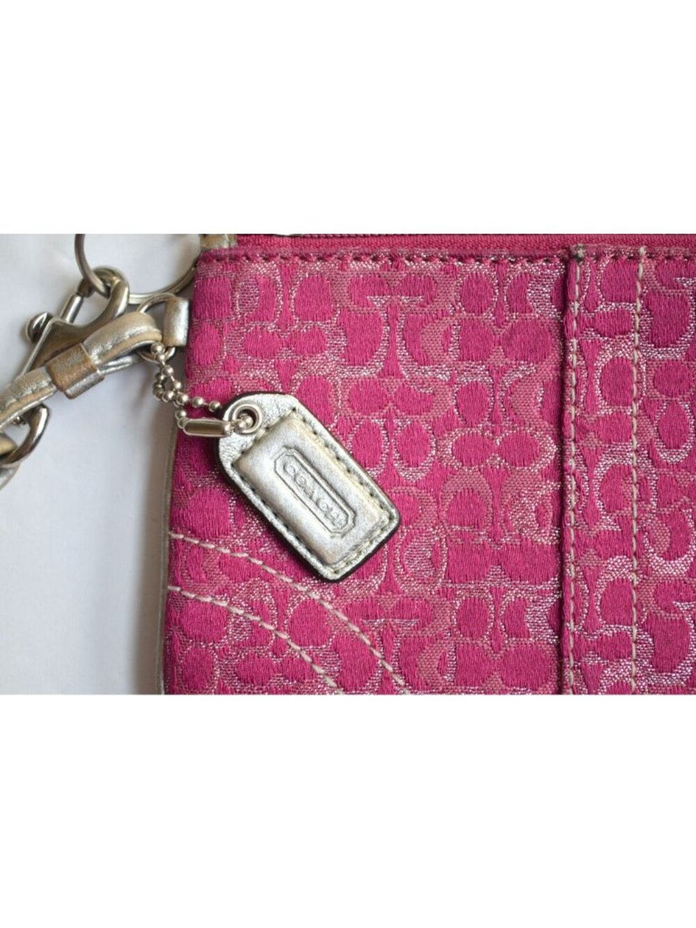 Coach Pink Signature Logo Metallic Wristlet w/ Hangtag Lurex Raspberry - Picture 3 of 7